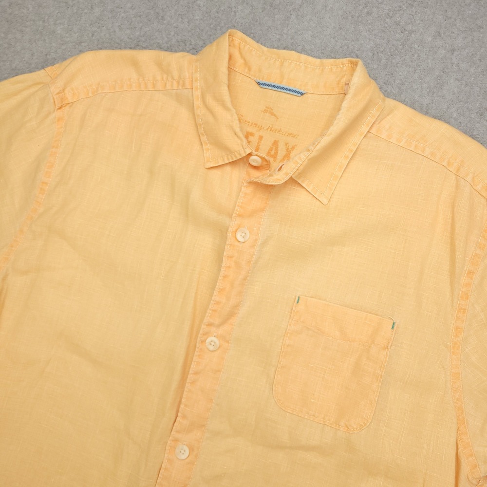 Tommy Bahama Relax  Linen Shirt‎ Men's L Orange Short Sleeve Aloha Lounge